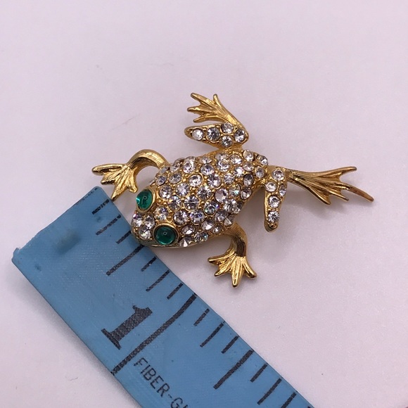 Crystal Gold Tone Frog Pin Brooch - Picture 5 of 6